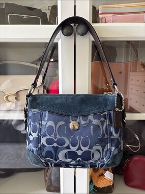 Y2K Coach Chelsea Optic Signature Hobo Bag Blue Suede 7035